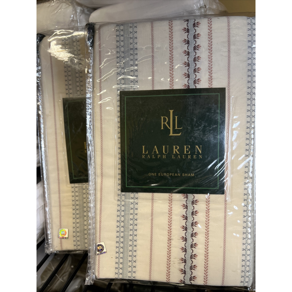 Ralph Lauren VILLANDRY Stripe TWO (2) European Flanged Edge SHAMS $350.00 New